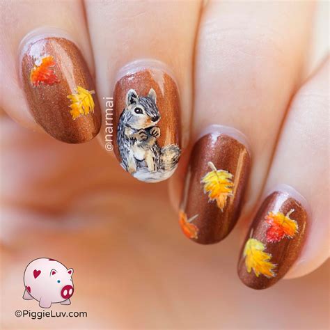 Piggieluv Autumn Squirrel Nail Art