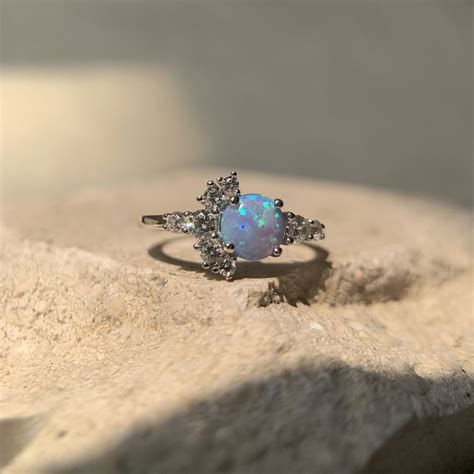 Blue Opal Ringdainty Ringsterling Silver Promise Etsy