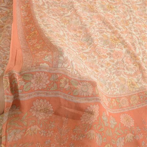 Sanskriti Vintage Sarees Peach Pure Georgette Silk Printed Sari 5yd