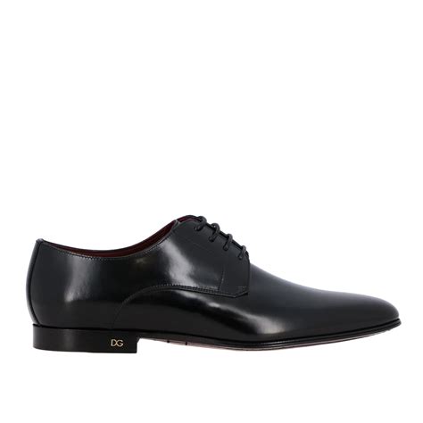 Dolce And Gabbana Outlet Classic Lace Up Shoe In Shiny Leather Black