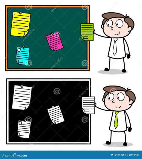 Notes Posting On Notice Board Cartoon Professional Businessman Stock