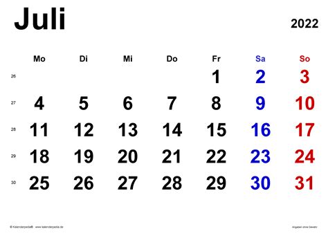 Kalender Von Juli 2022 Kalender Juni