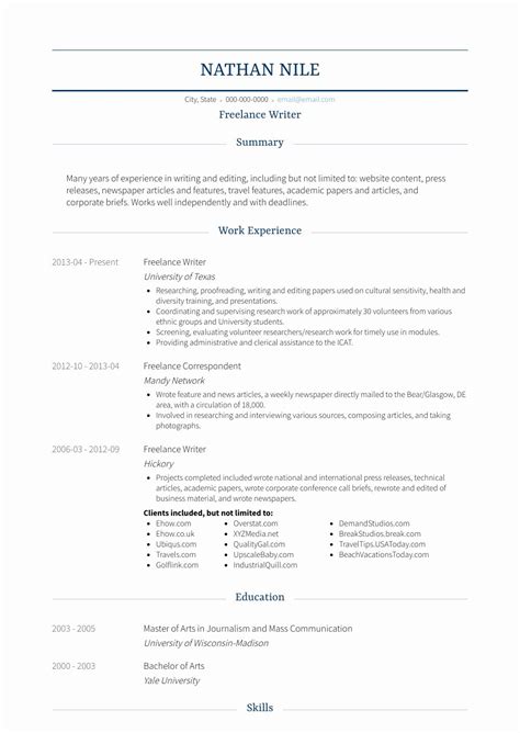 Creative writer freelance writer resume. Freelance Writer Resume Sample New Freelance Writer Resume ...