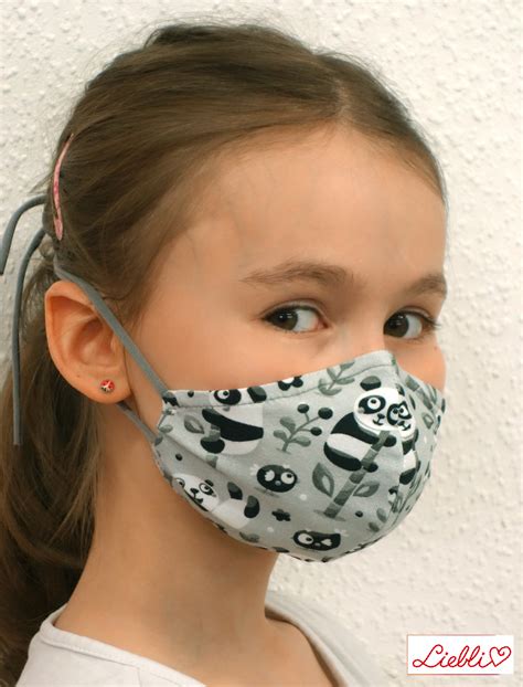 Kindermaske Kinder Mundschutz Mund Nasen Maske Panda Schwarz Weiss
