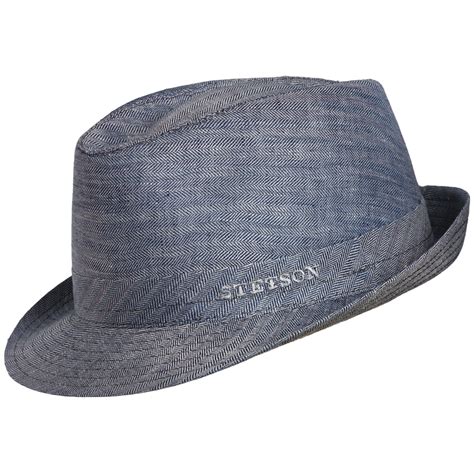 Size Medium Mens Linen Snap Brim Fedora Hat Blue