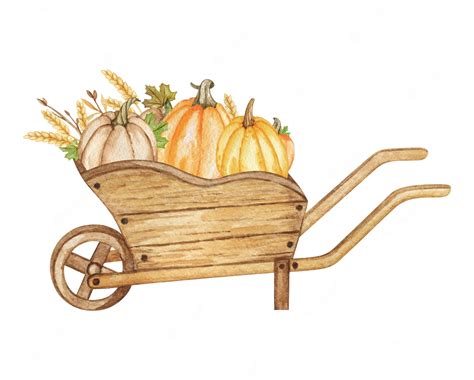 Premium Photo Watercolor Wheelbarrow With Pumpkins Illustration