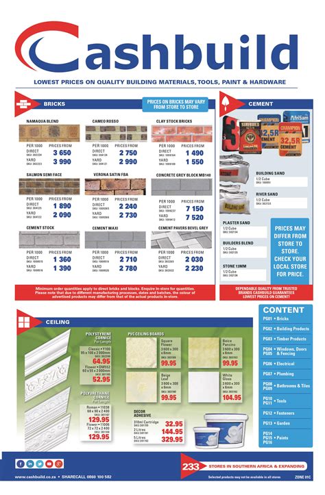 Cashbuild Catalogue Building Materials Prices