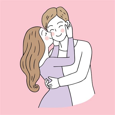 Dibujos animados lindo día de San Valentín pareja beso vector