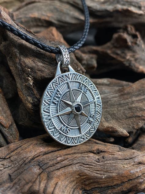 Compass Pendant Necklace Mens Compass Pendant Personalized Etsy