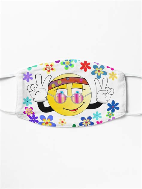 Peace Smiley Face Emoji And Flowers Retro Hippy Mask For Sale By Cturan Redbubble