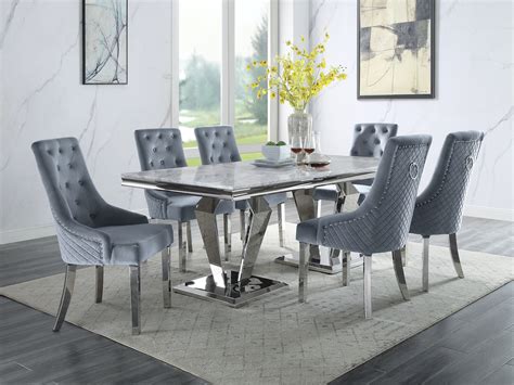 Modern Marble Dining Table With Stainless Steel Base