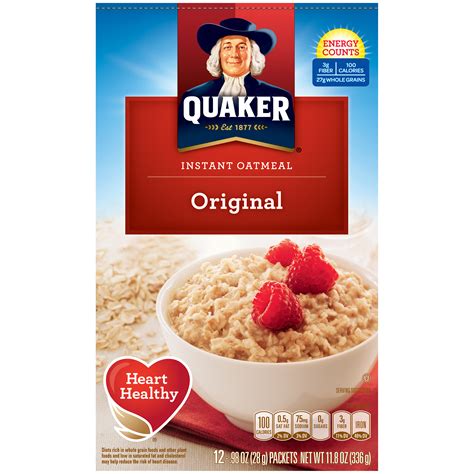 Its high fiber and low saturated fat content make oatmeal a healthy choice. Quaker Instant Oatmeal, Original, 12 - 0.98 oz (28 g ...