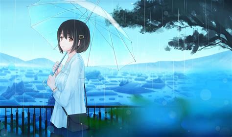 Desktop Wallpaper Rain Anime Girl Original Umbrella Hd Image Picture Background 952e02