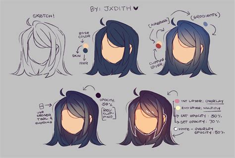 How To Shade Black Hair Anime I Put The Lightest Color As The Base Step