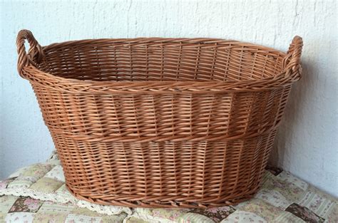 Large Laundry Basket Wicker Laundry Basket Large Oval | Etsy gambar png