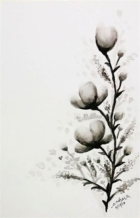 Black And White Watercolor Flowers Paintings Floral Watercolor