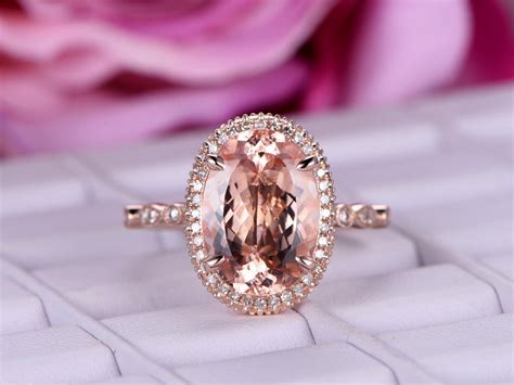985 Elongated Oval Morganite Engagement Ring Pave Diamond 14k Rose
