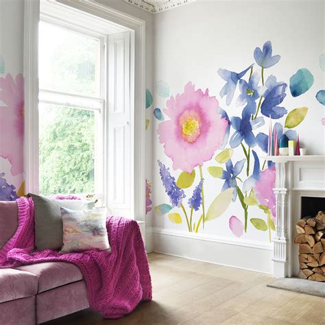 Florrie Mural Wallpaper Floral Wallpaper Bluebellgray