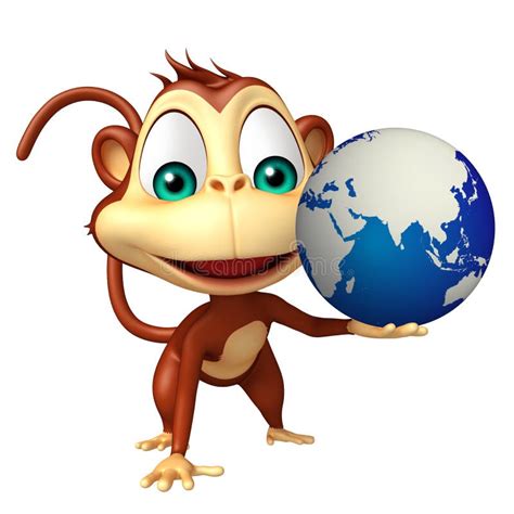 Personaje De Dibujos Animados Lindo Del Mono Con Tierra Stock De The