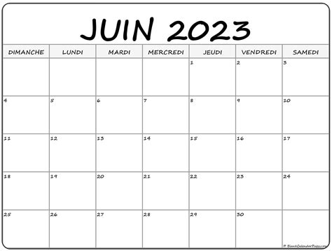 Juin 2023 Calendrier Imprimable Calendrier Gratuit