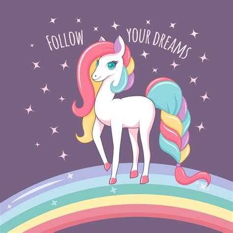 Unicorn With Rainbow And Follow Your Dreams Text 1228575 Vector Art At