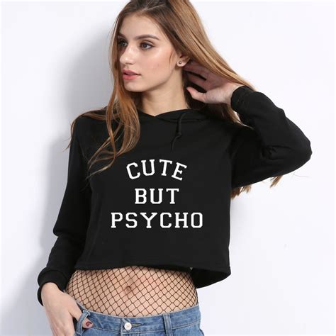 Buy Cute But Psycho Cropped Hoodie Sweatshirt Women Clothing Autumn 2017 Casual