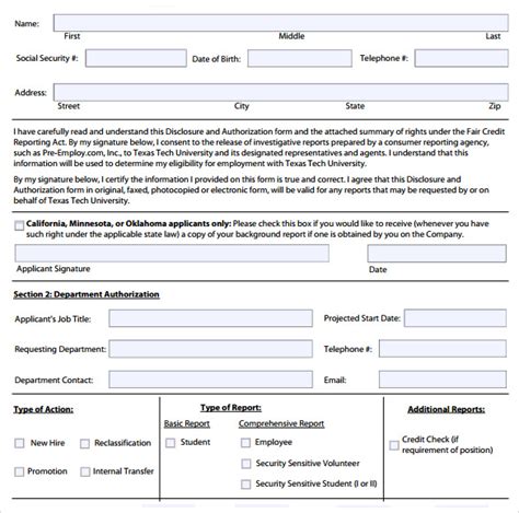 background check authorization forms