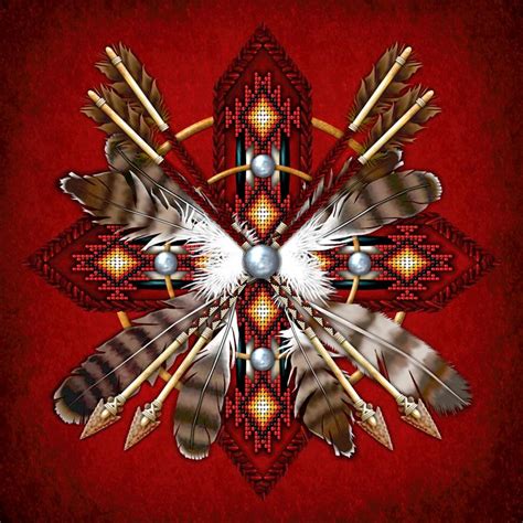 Native American Red Medicine Wheel Naumaddic Arts Digital Art