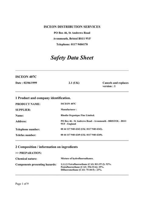 to download the R407c material safety data sheet