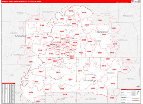 Memphis Tn Metro Area Wall Map Red Line Style By Marketmaps