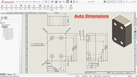 How To Apply Auto Dimensions In Solidworks Drawing Youtube