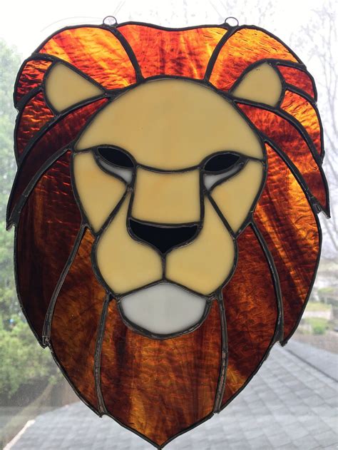 Stained Glass Lion Suncatcher Etsy In 2021 Stained Glass Quilt