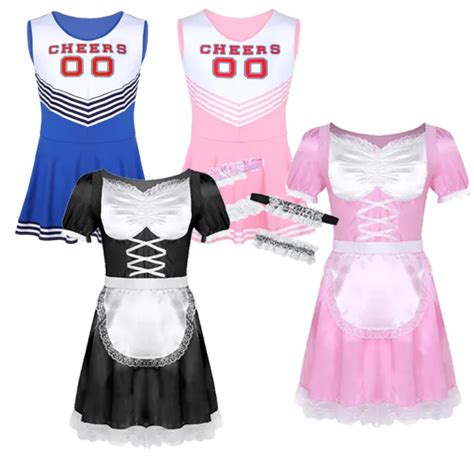 Mens Cheerleader Fancy Dress French Maid Satin Uniform Role Nigtwear Costume 1822 Picclick