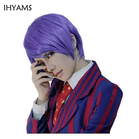 tokyo ghoul shuu tsukiyama purple short synthetic hair cosplay wig for