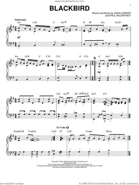 Beatles Blackbird Sheet Music For Piano Solo Pdf