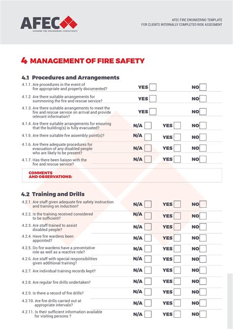 Afec Fire Safety Risk Assessment Checklist Template