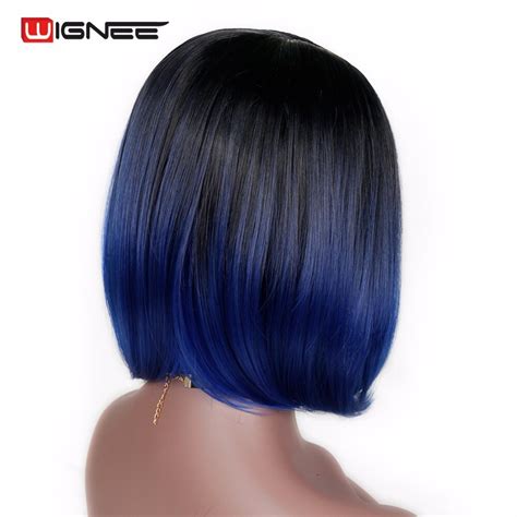 The front has been colored pink and has some blonde intermittently throughout. Wignee 2 Tone Ombre Blue Color Bob Hair Short Synthetic ...