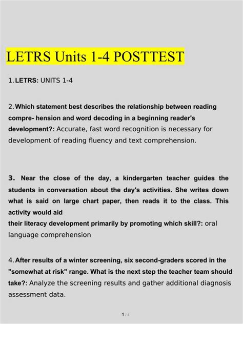 LETRS Units 1-4 POSTTEST EXAM LATEST 2023 - LETRS - Stuvia US