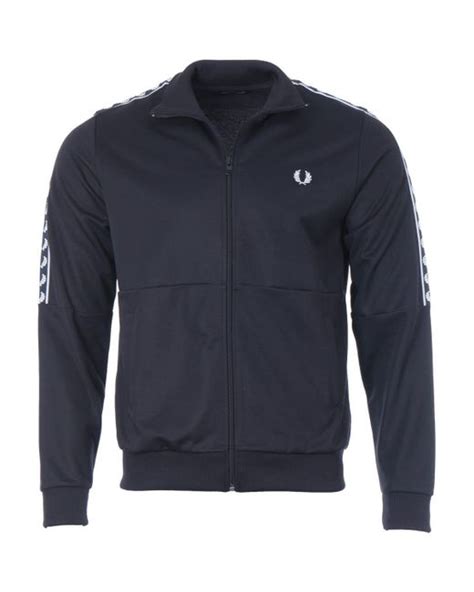 Fred Perry Cotton Panelled Taped Track Jacket In Navy Blue For Men Lyst