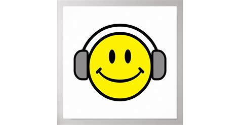 Cute Smiley Face With Headphones Poster Zazzle