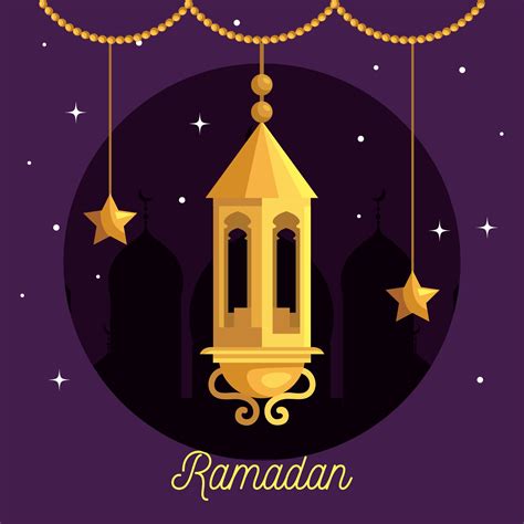 Ramadan Kareem Poster With Lantern And Stars Hanging 2613467 Vector Art