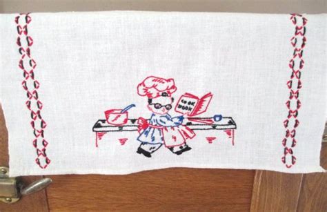 Vintage Hand Embroidered Dish Towel Baker Chef Cook With Etsy Hand