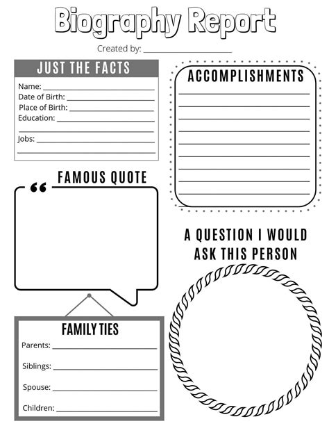 Biography Printable For Kids One Page Report On Famous People