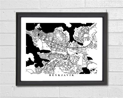 Reykjavik Map Art City Map Iceland Office Decor Map Art Travel Map