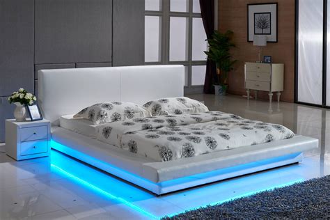 Us Pride Furniture Faux Leather Platform Bed With Led Lights