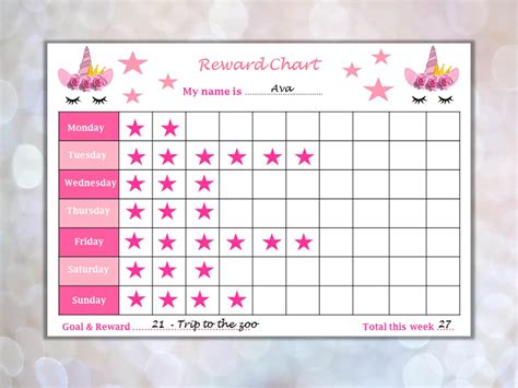 Reward Chart Unicorn Printable Childrenkids Reward Chart Download