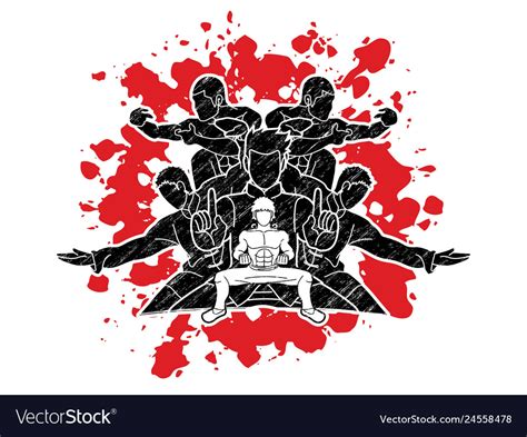 Group Of People Pose Kung Fu Fighting Action Vector Image