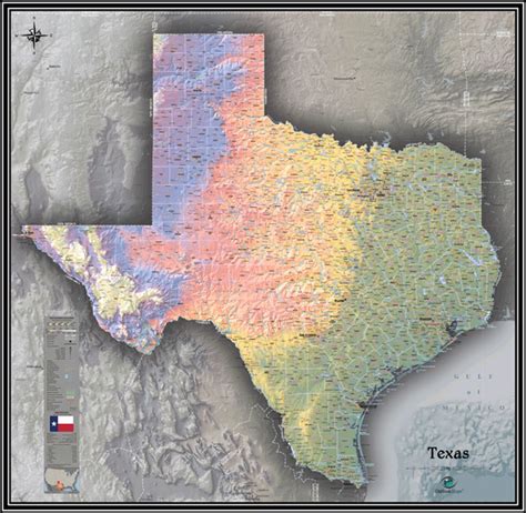 Texas Physical Laminated Wall Map By Raven Maps Wall Maps Shading Images