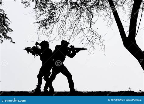 Shadow Of A Soldier Army Marinesteam In Military Operations Stock