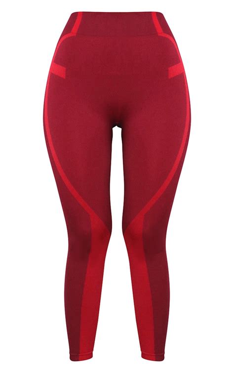 red colour block seamless gym legging prettylittlething